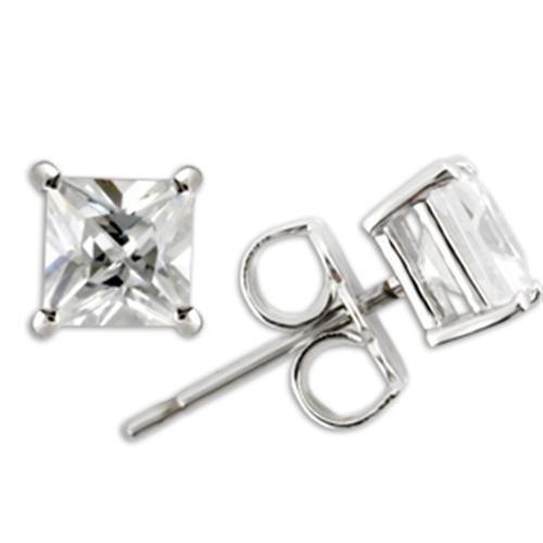 JCE2159 Rhodium 925 Sterling Silver Earrings with AAA Grade CZ  in Clear