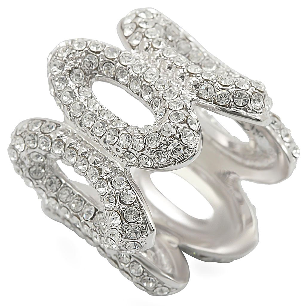 JCE2032 Rhodium Brass Ring with Top Grade Crystal  in Clear