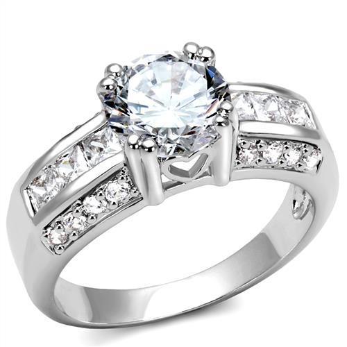 JCE1344 Rhodium Brass Ring with AAA Grade CZ  in Clear
