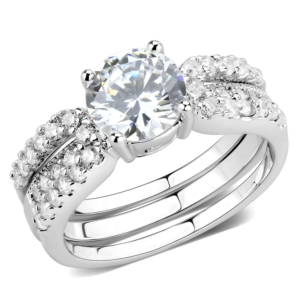 JCE1554 Rhodium Brass Ring with AAA Grade CZ  in Clear