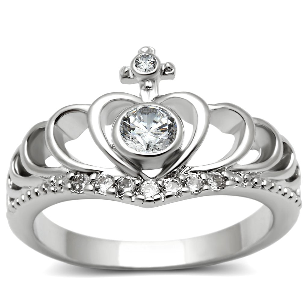 JCE229 Rhodium Brass Ring with AAA Grade CZ  in Clear