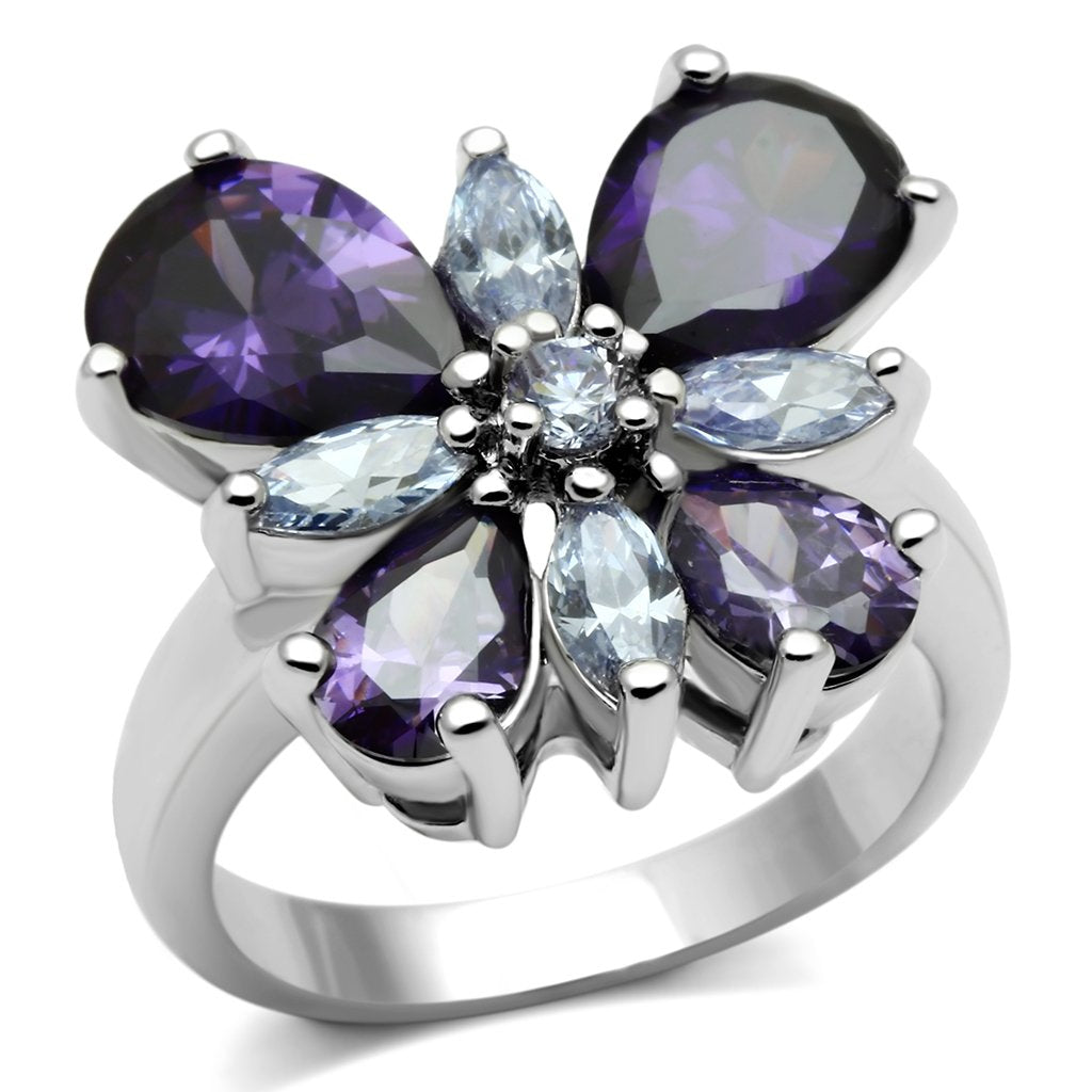 JCE254 Rhodium Brass Ring with AAA Grade CZ  in Multi Color