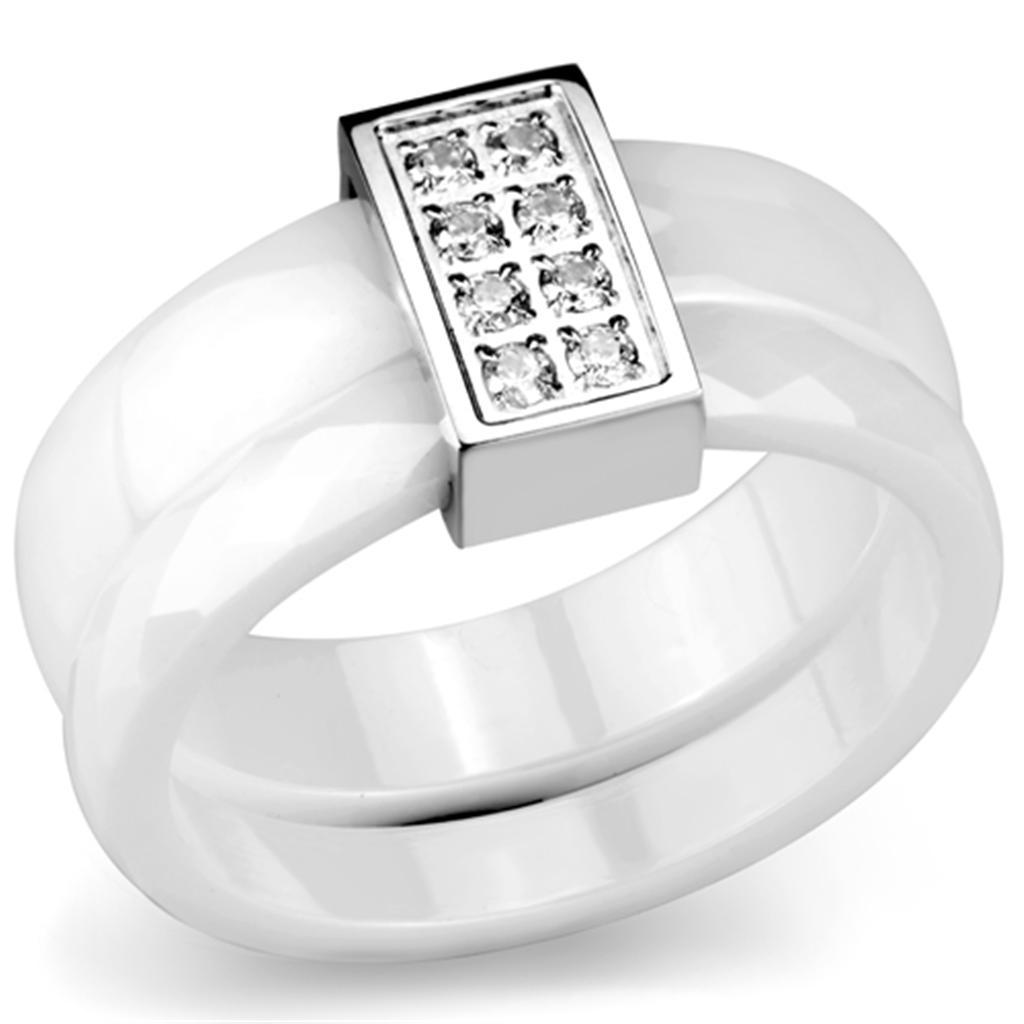 JCE979 High polished (no plating) Stainless Steel Ring with Ceramic  in White