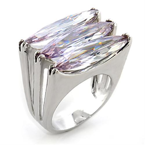 JCE306 Rhodium Brass Ring with AAA Grade CZ  in Light Amethyst