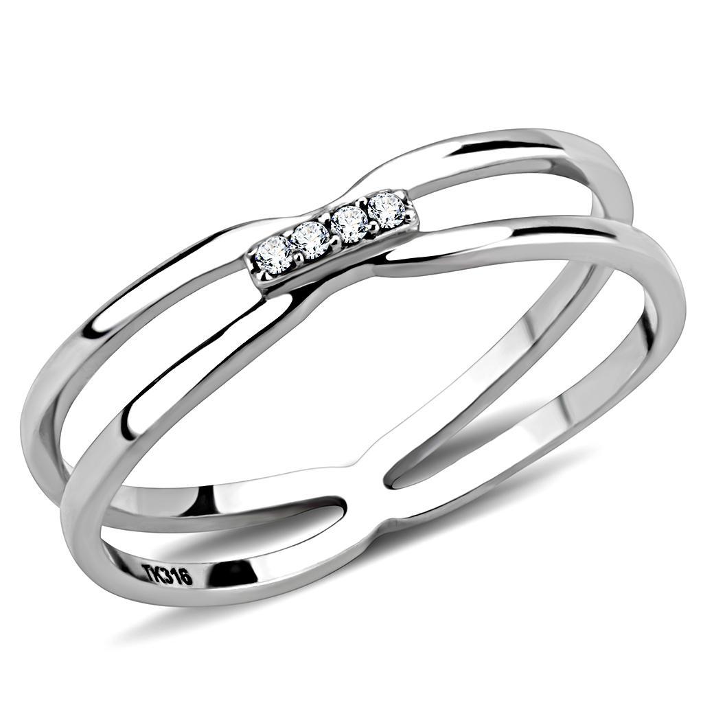 JCE160 High polished (no plating) Stainless Steel Ring with AAA Grade CZ  in Clear