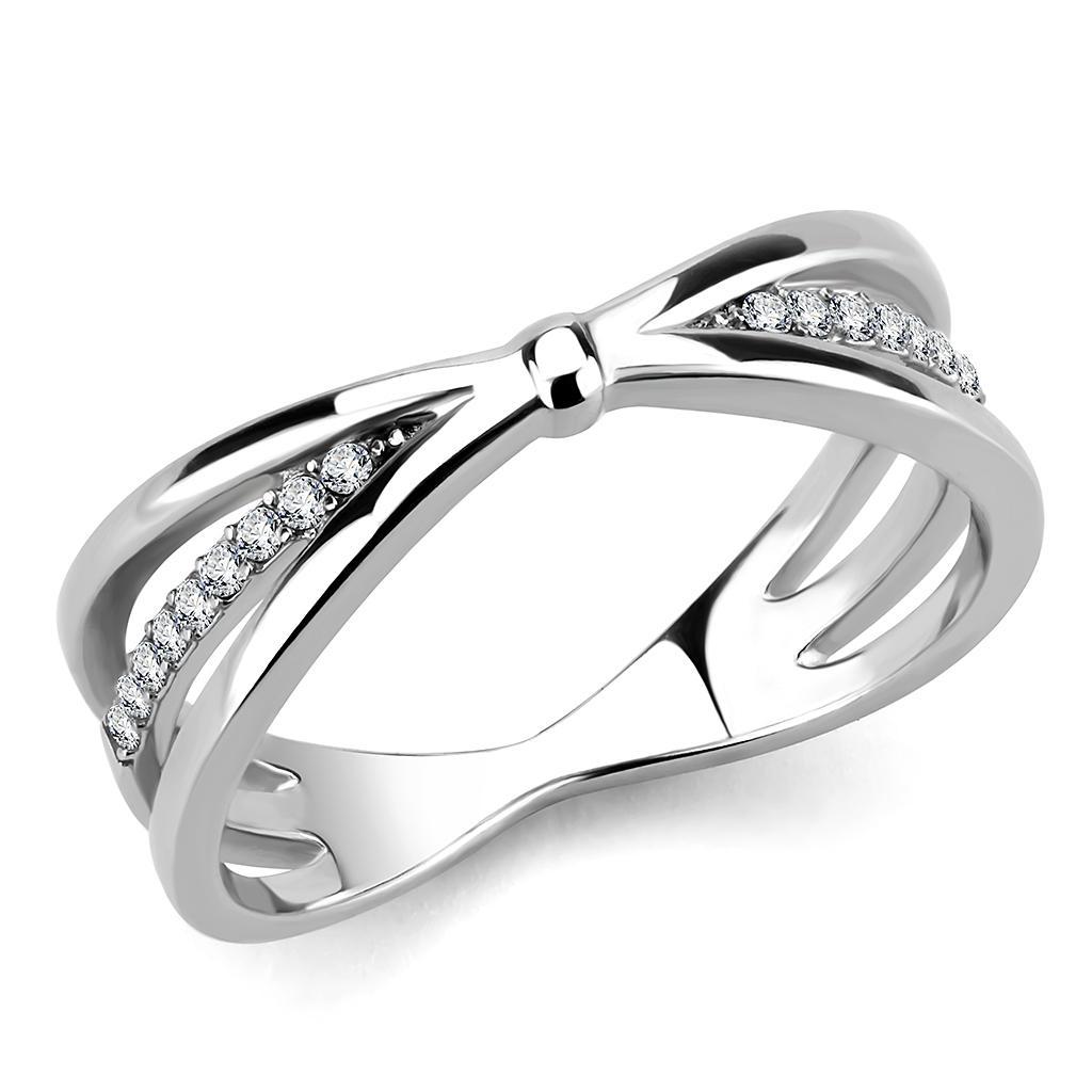 JCE239 High polished (no plating) Stainless Steel Ring with AAA Grade CZ  in Clear