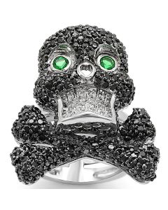 JCE1345 Rhodium + Ruthenium Brass Ring with Synthetic Synthetic Glass in Emerald
