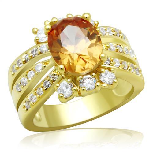 JCE2097 Gold Brass Ring with AAA Grade CZ  in Champagne