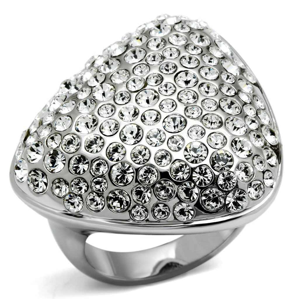 JCE2515 Rhodium Brass Ring with Top Grade Crystal  in Clear
