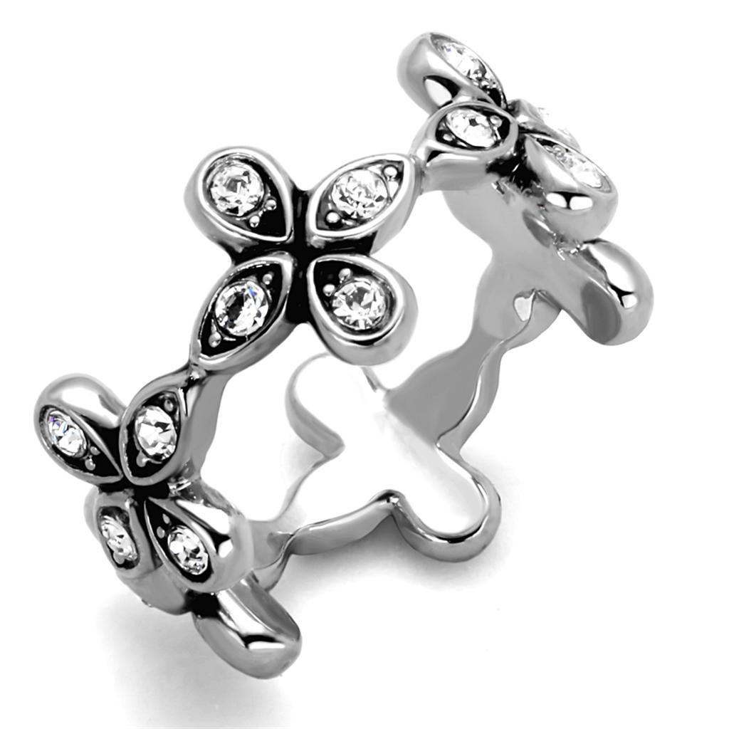 JCE3519 Rhodium Brass Ring with Top Grade Crystal  in Clear