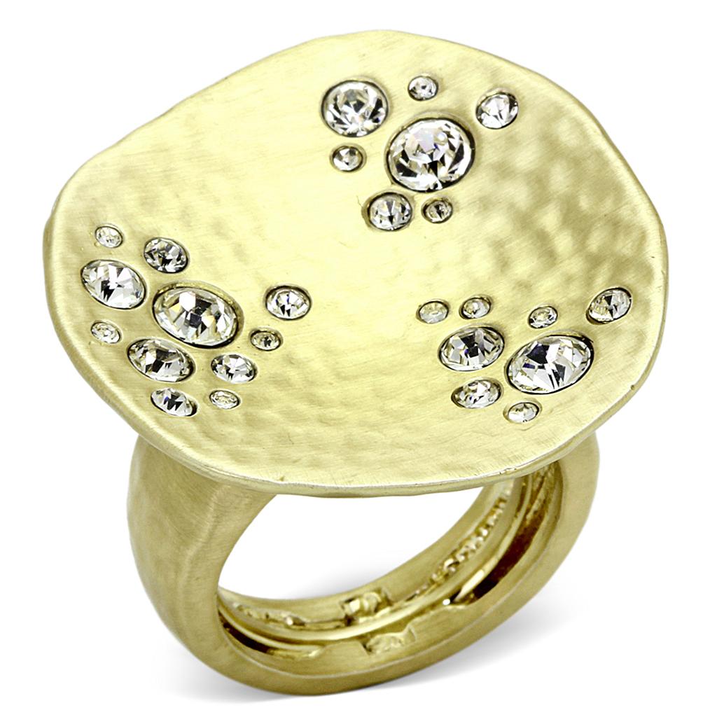 JCE3694 Gold & Brush Brass Ring with Top Grade Crystal  in Clear