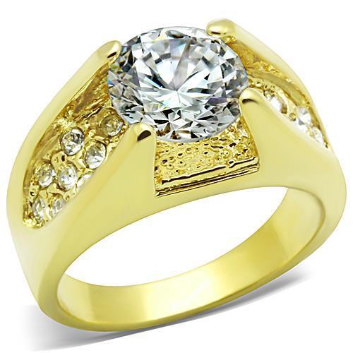 JCE1411 IP Gold(Ion Plating) Stainless Steel Ring with AAA Grade CZ  in Clear