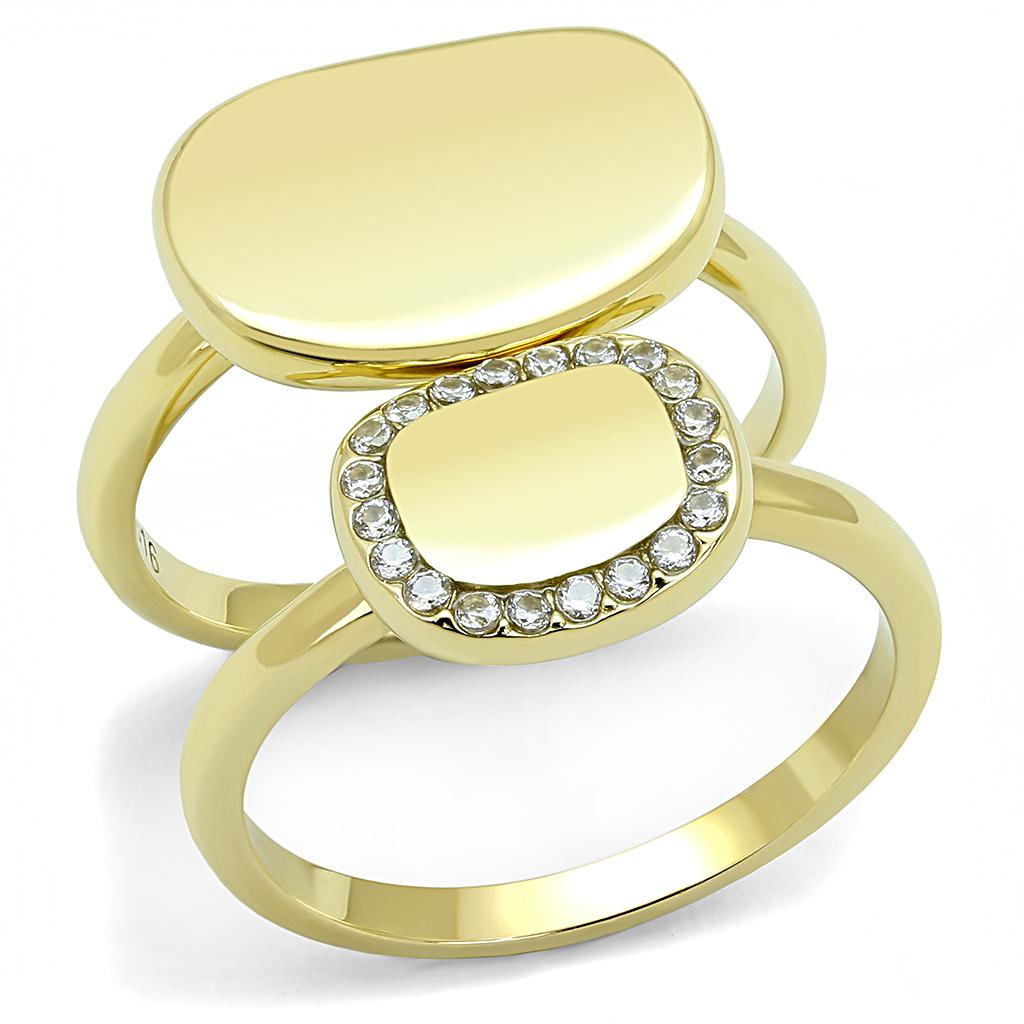 JCE3121 IP Gold(Ion Plating) Stainless Steel Ring with AAA Grade CZ  in Clear