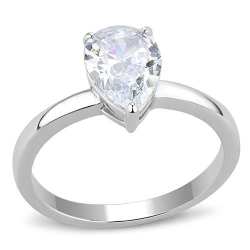 JCE3251 High polished (no plating) Stainless Steel Ring with AAA Grade CZ  in Clear