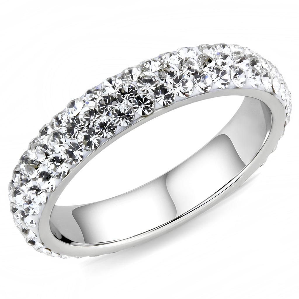 JCE3533 High polished (no plating) Stainless Steel Ring with Top Grade Crystal  in Clear