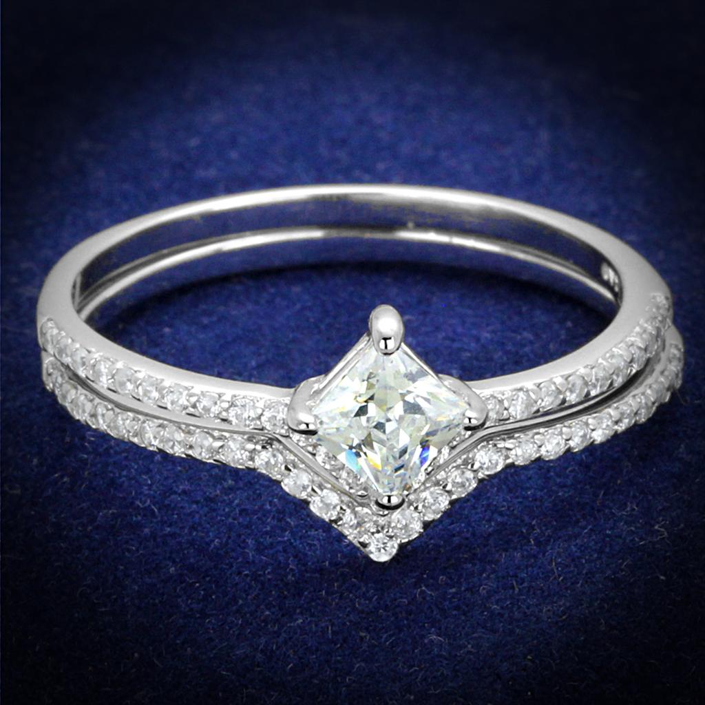 JCE504 Rhodium 925 Sterling Silver Ring with AAA Grade CZ  in Clear