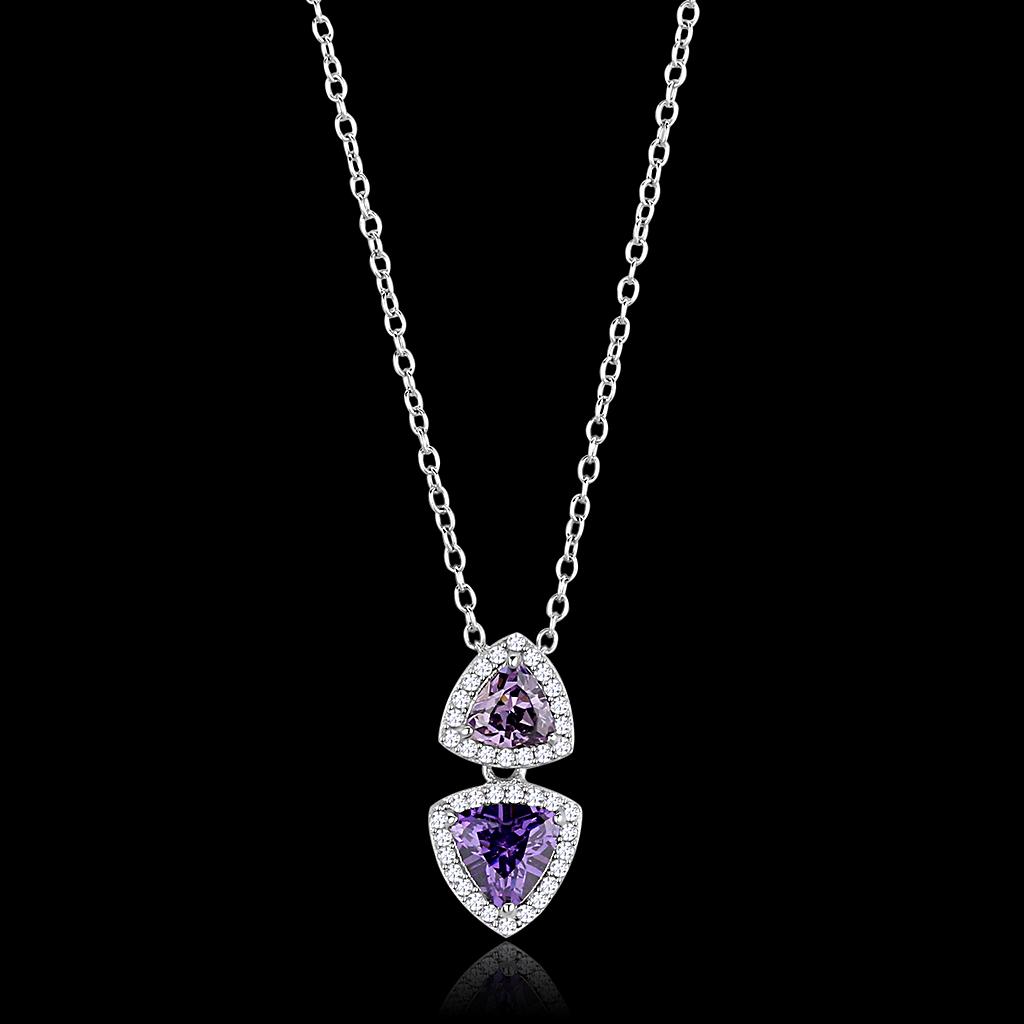 JCE607 Rhodium 925 Sterling Silver Chain Pendant with AAA Grade CZ  in Amethyst